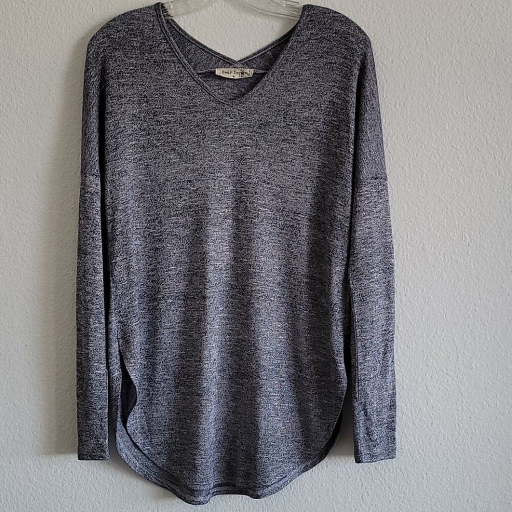 BEAR DANCE Tunic Long Sleeve Shirt Faux Leather Elbow Patches Size Small Blue